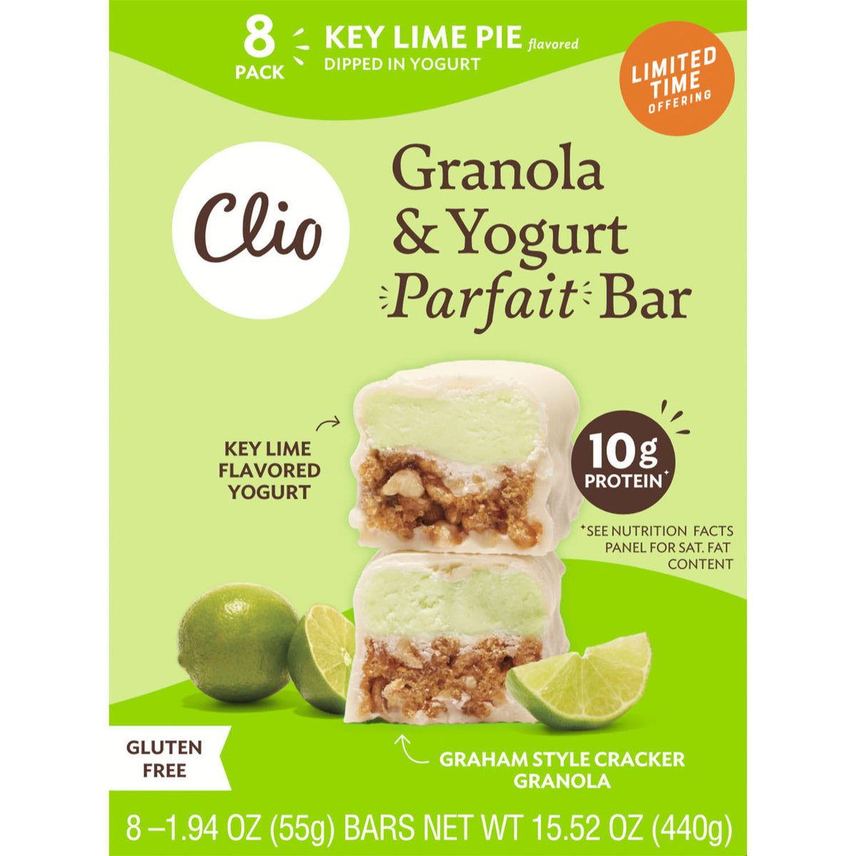 Clio Snacks Bar Pack, Key Lime Pie Granola & Yogurt Parfait, 8 ea