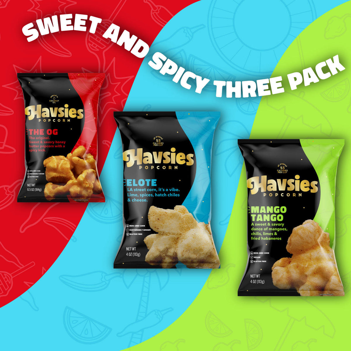 Havsies Popcorn Sweet & Spicy Variety Pack, 3 ea