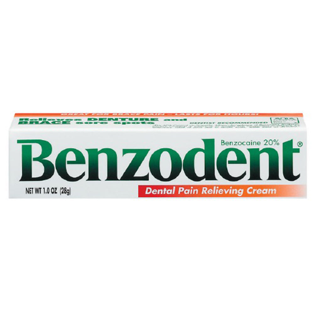 Benzodent Denture Pain Relieving Cream, Benzocaine 20%, 1 oz