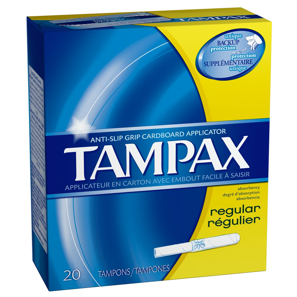 Tampax Tampons with Anti-Slip Grip Cardboard Applicator, Regular, 20 ea