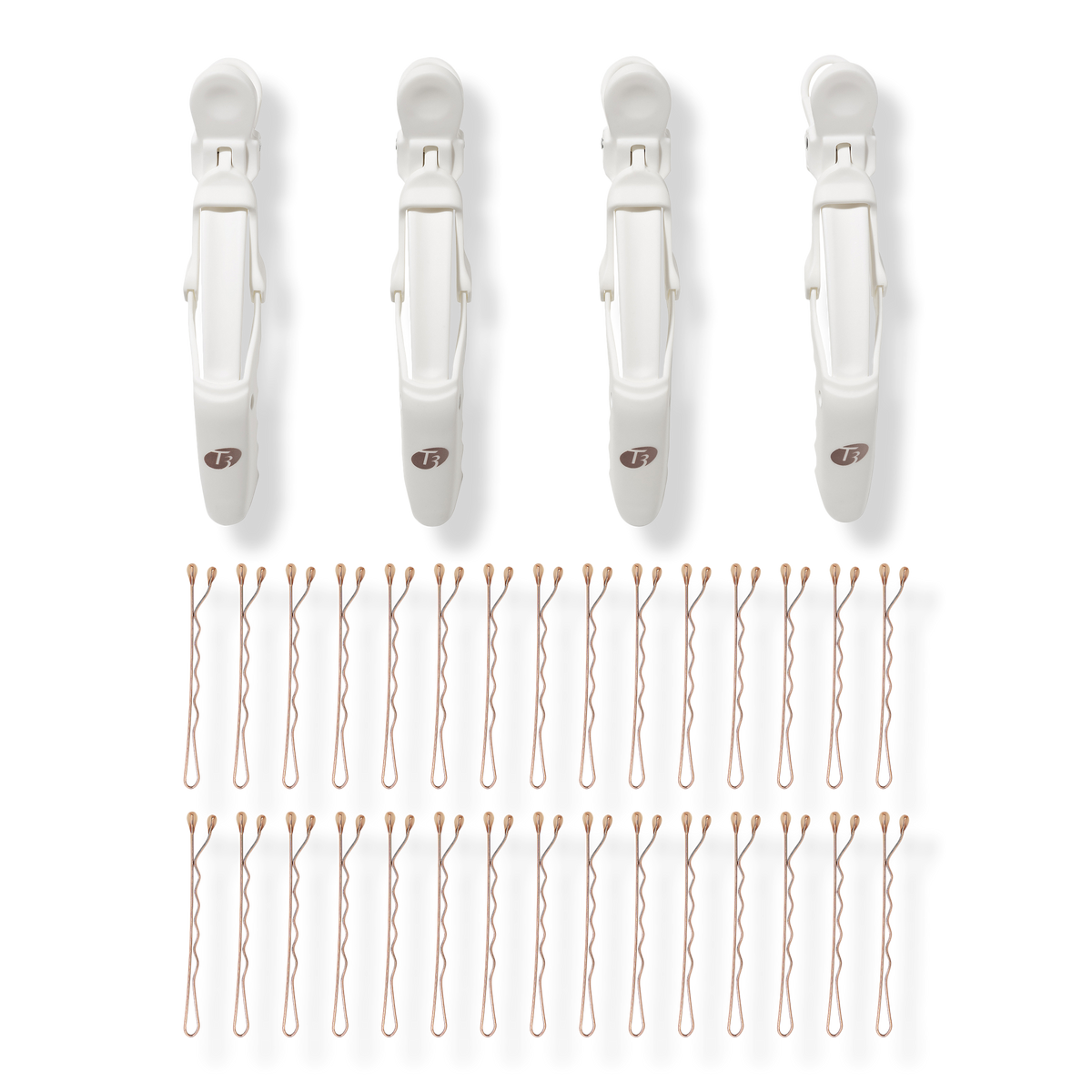 T3 Clip Kit With 4 Alligator Clips and 30 Rose Gold Bobby Pins