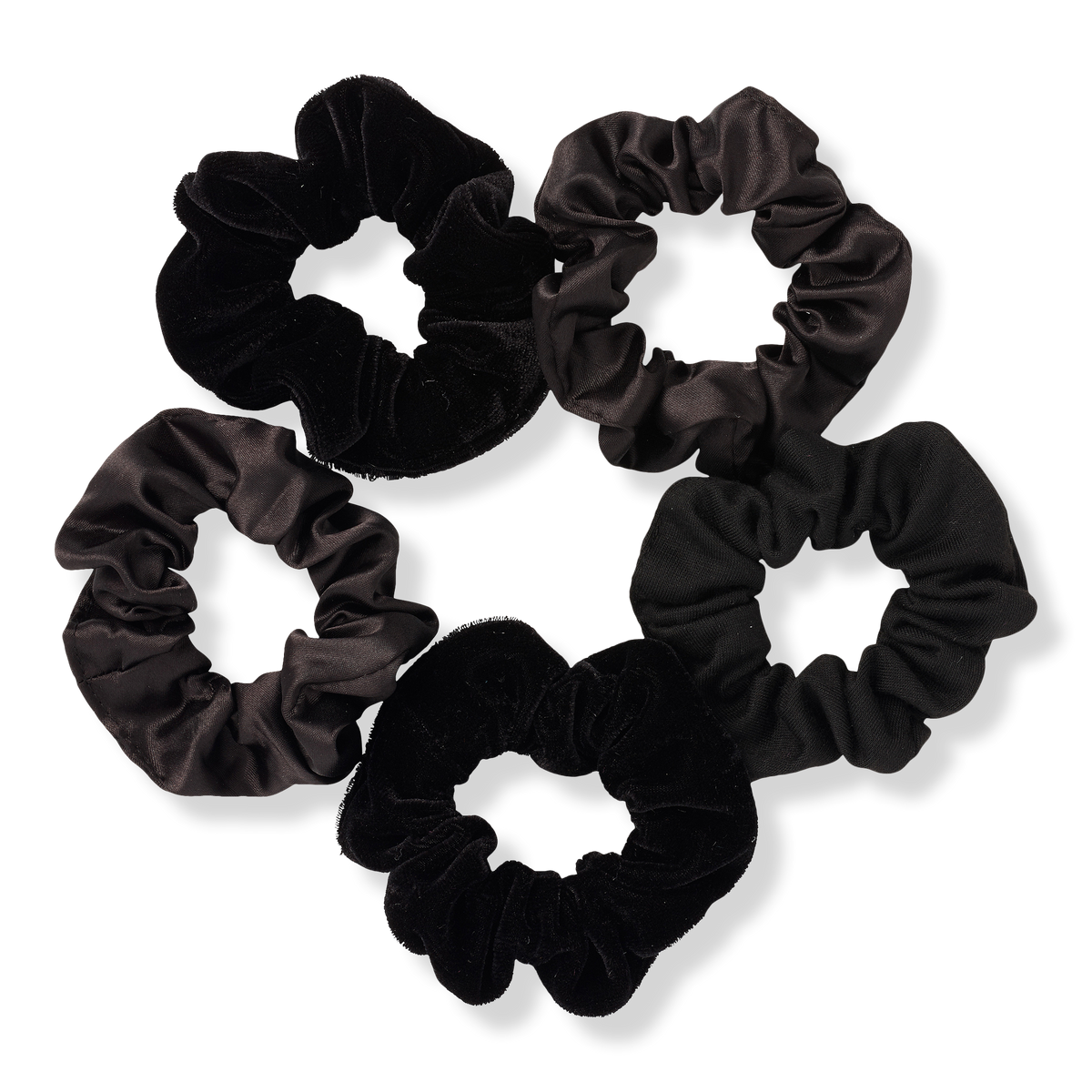 Scünci Black Satin Pony Tail Scrunchies, 5 ea