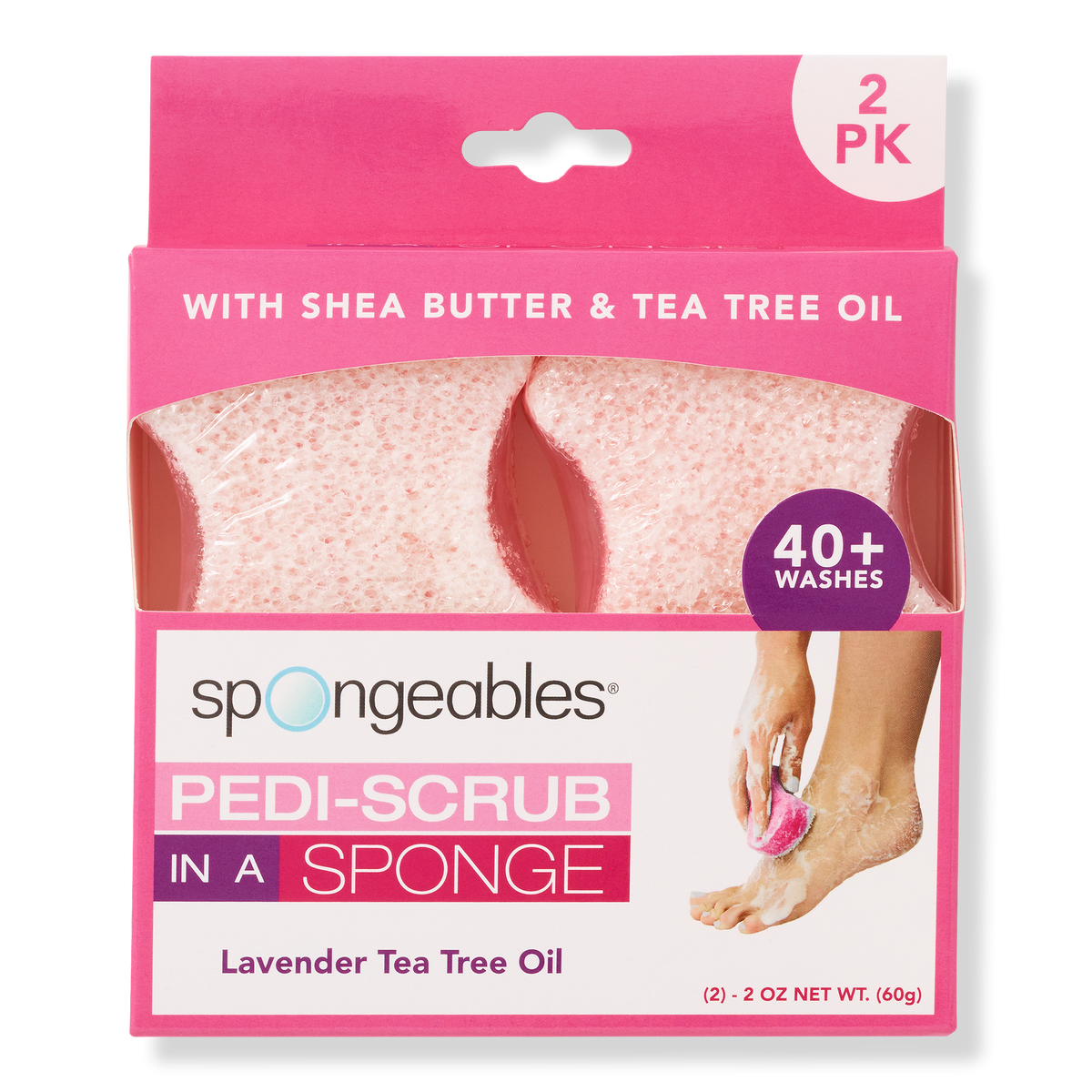 Spongeables Pedi-Scrub In A Sponge Foot Buffer 20+ 2-Pack, Lavender Tea Tree Oil