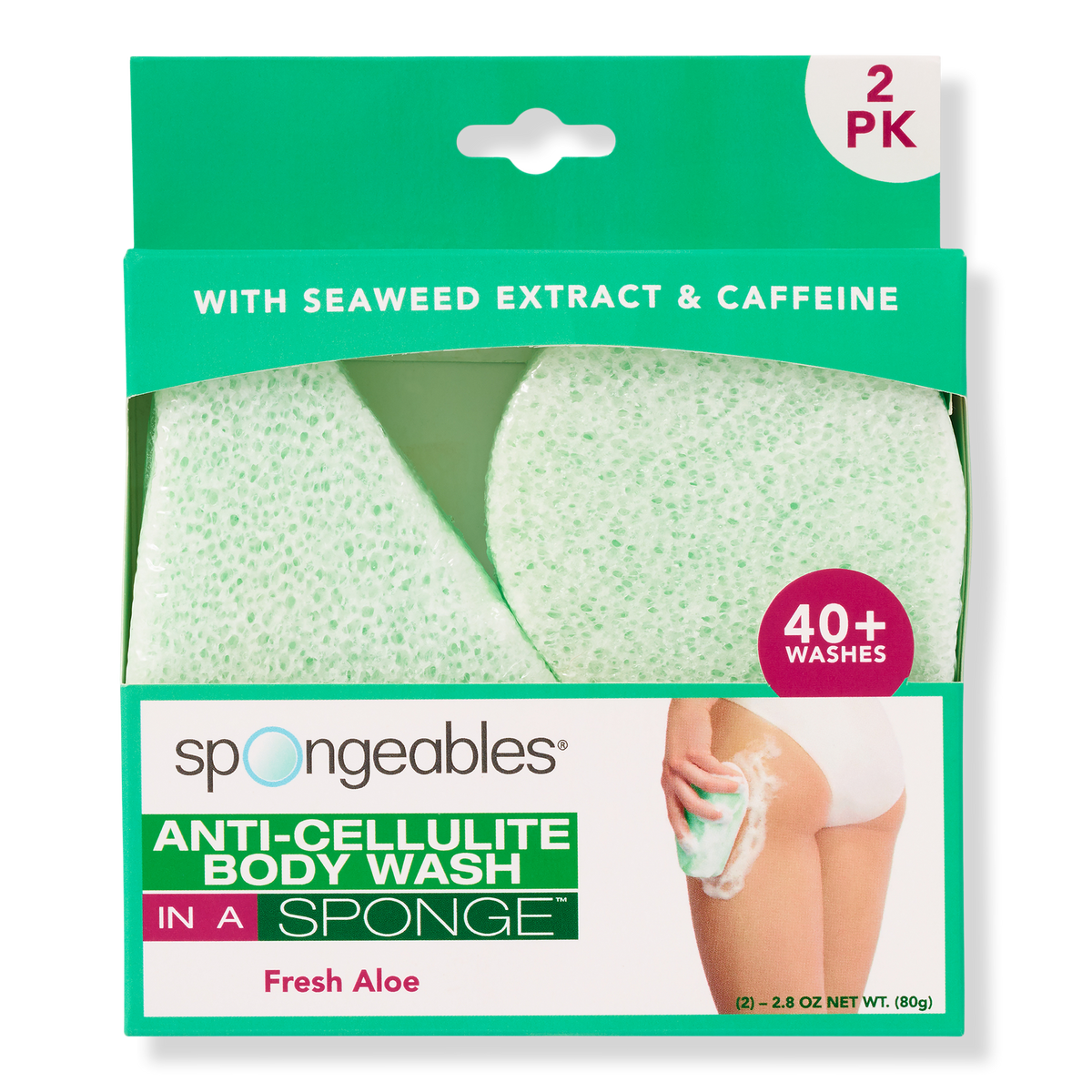 Spongeables Anti-Cellulite Body Wash In A Sponge 2-Pack, Fresh Aloe, 2 ea