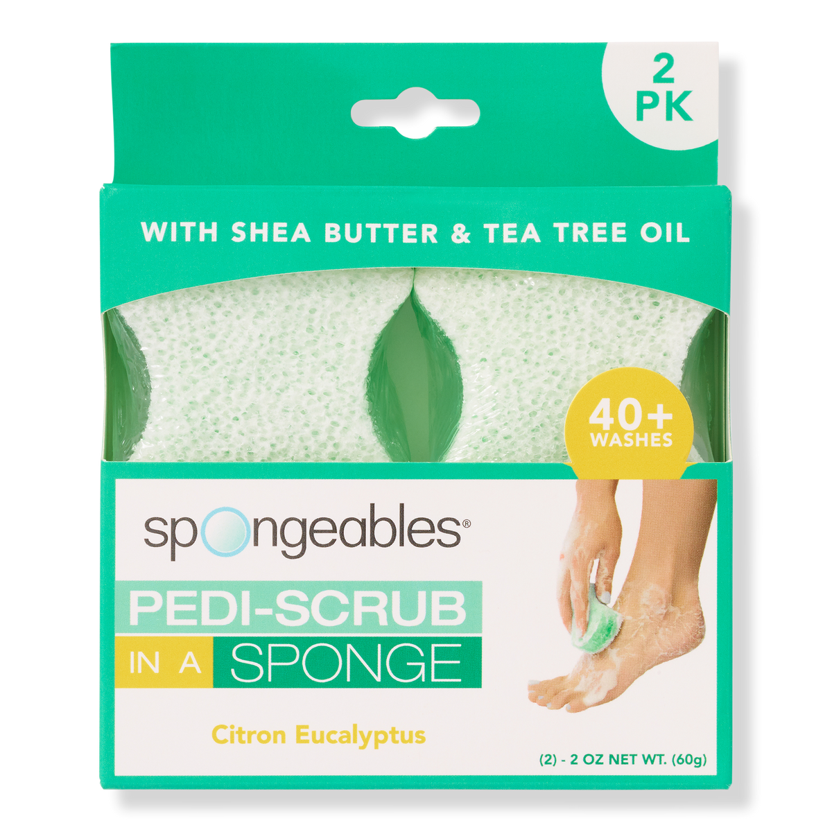 Spongeables Pedi-Scrub In A Sponge Foot Buffer 20+ 2-Pack, Citron Eucalyptus