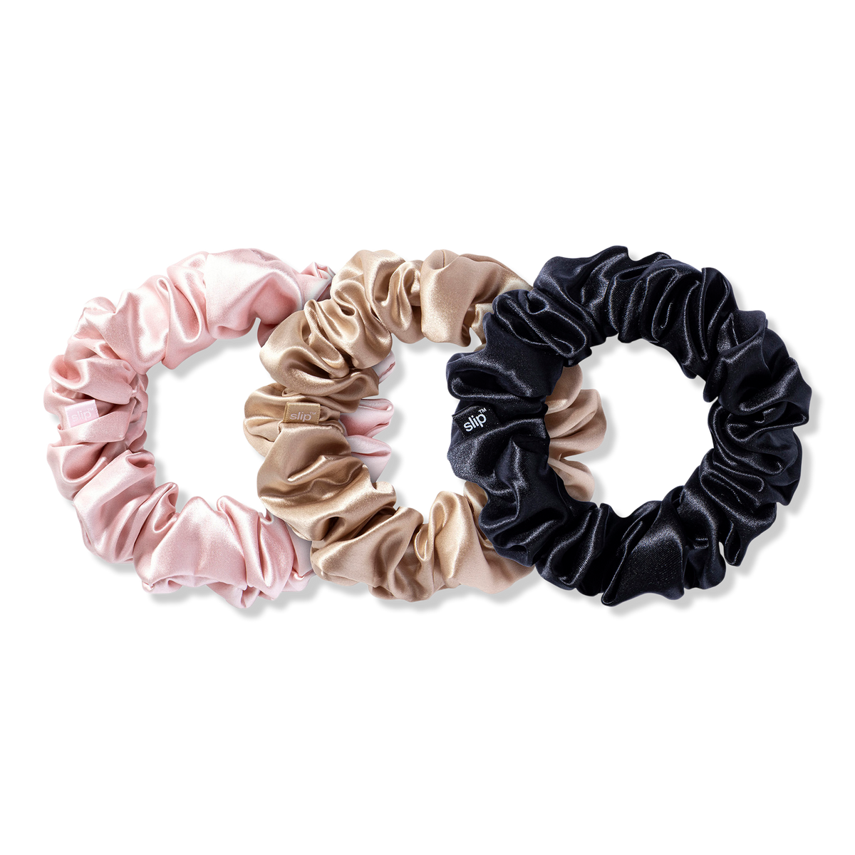 Slip Pink, Black & Caramel Large Silk Scrunchies, 3 ea