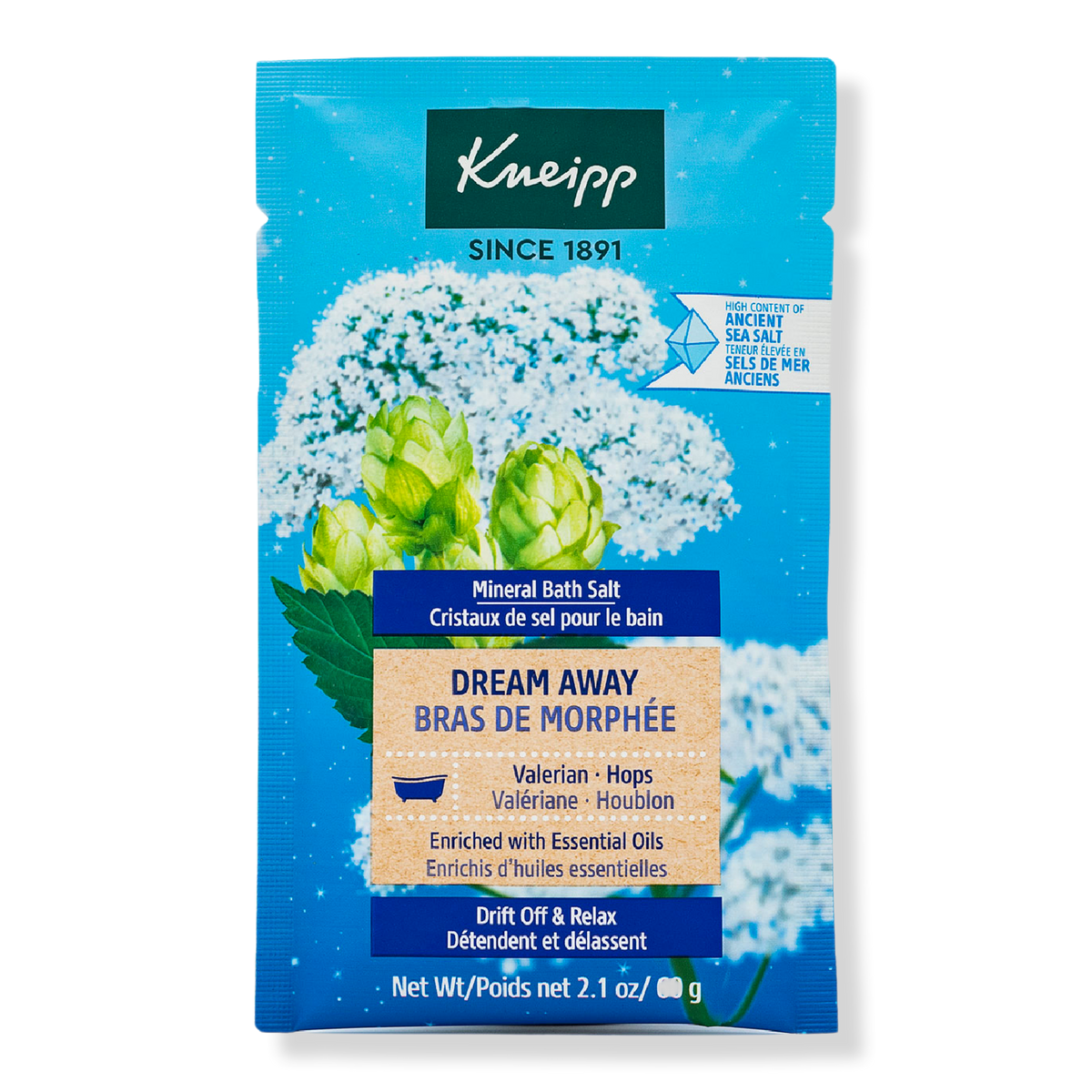 Kneipp Travel Size Dream Away Valerian & Hops Mineral Bath Salt Soak, 2.1 oz