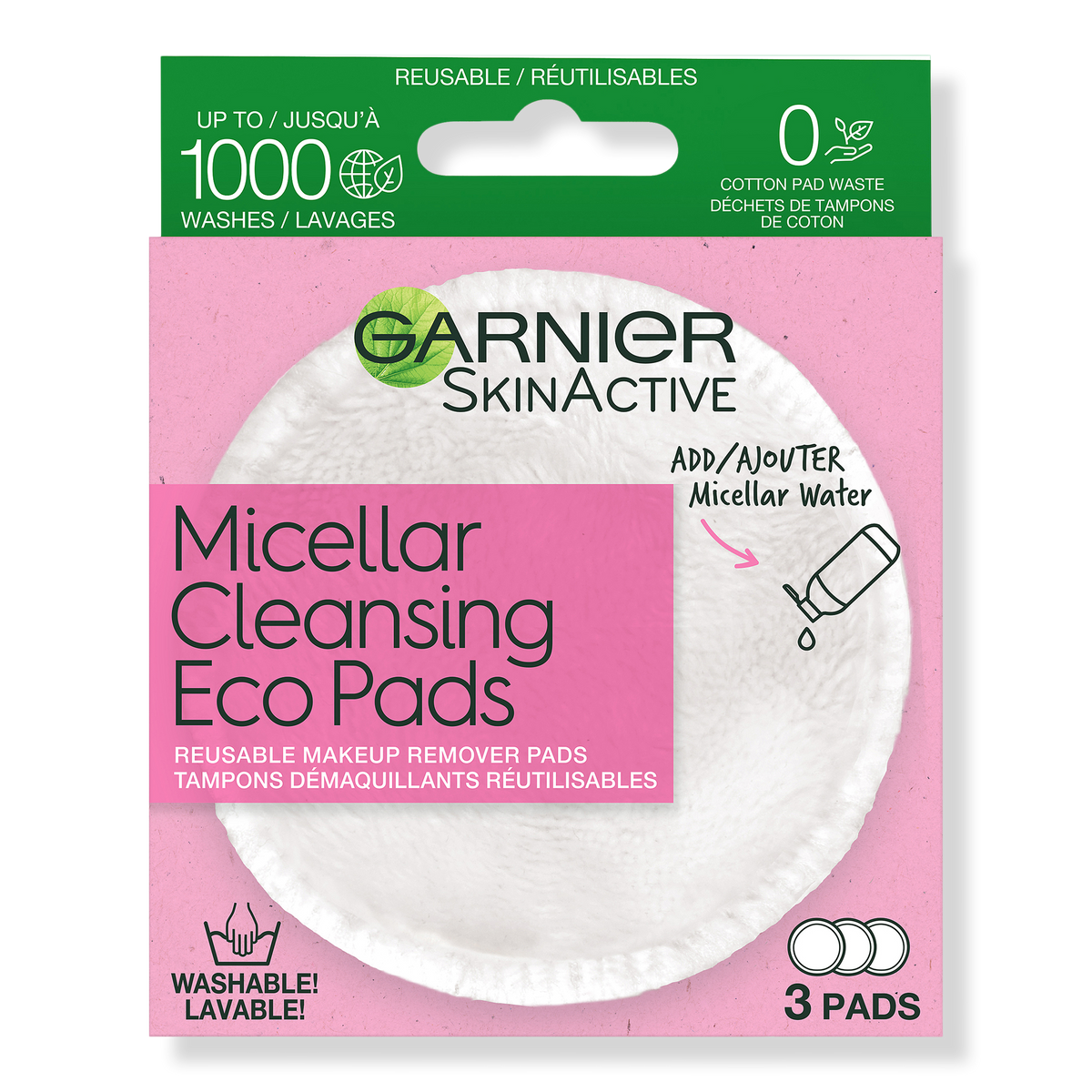 Garnier SkinActive Micellar Cleansing Eco Pads, Reusable, 3 Pack, 3 ea