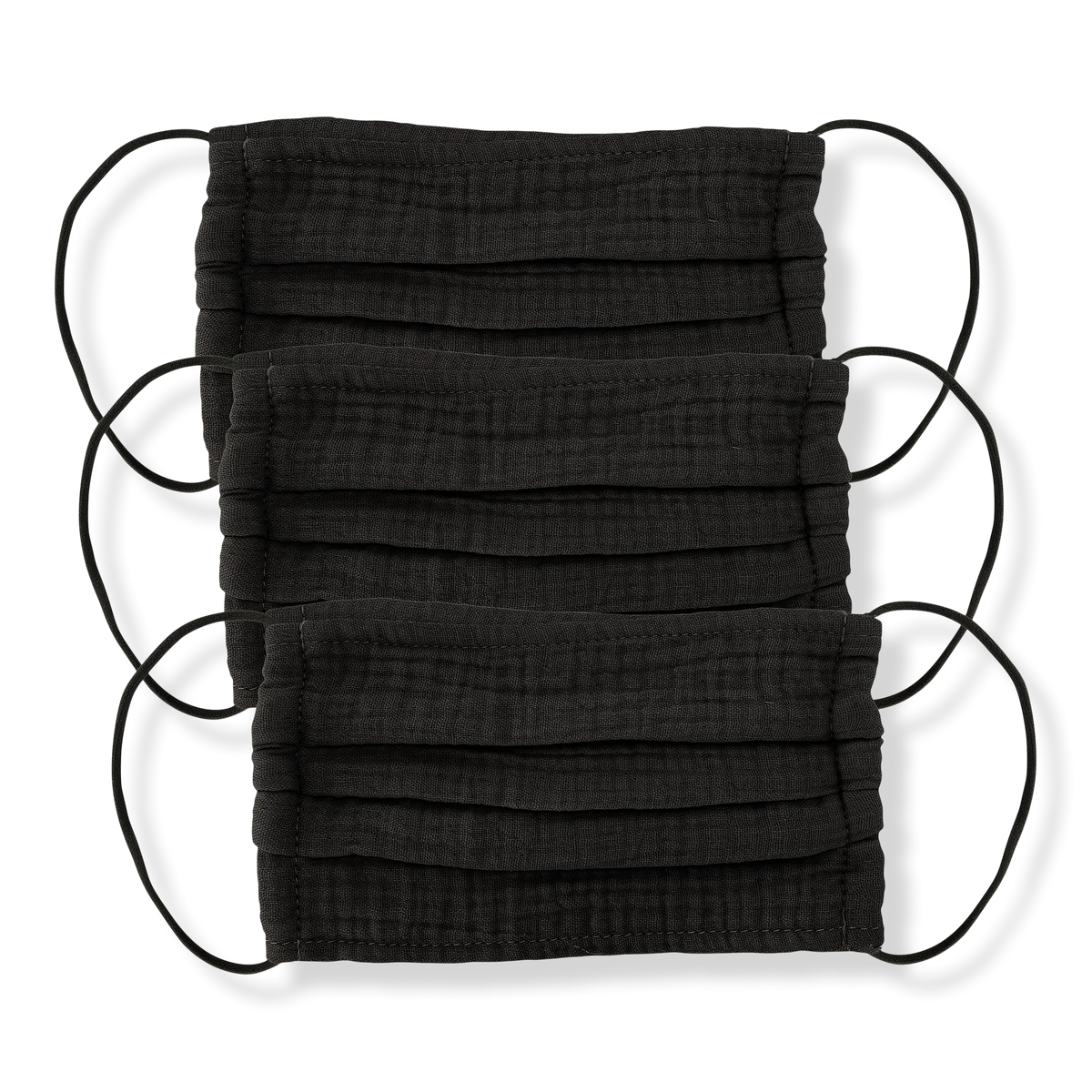 Kitsch Black 100% Cotton Face Mask Set, 3 ea