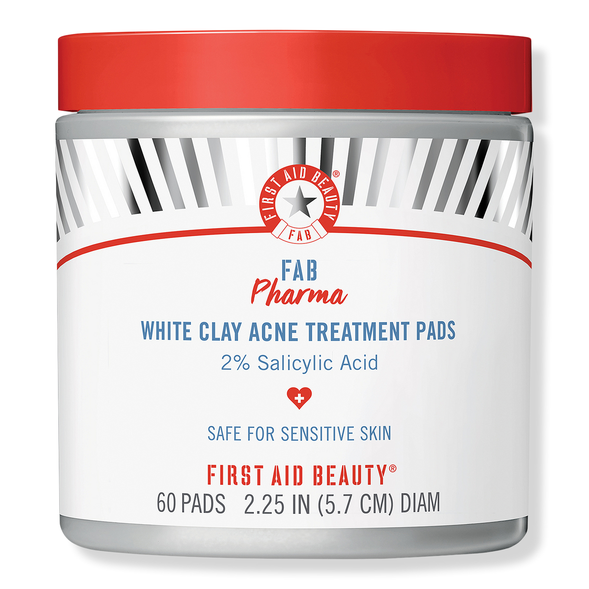 First Aid Beauty FAB Pharma White Clay Acne Treatment Pads 2% Salicylic Acid, 60 ea