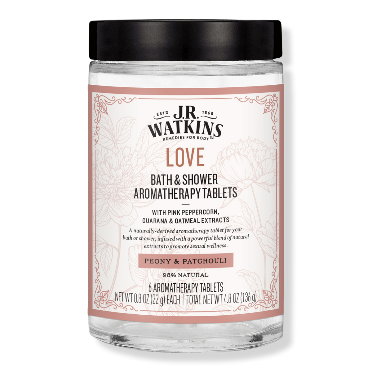 J.R. Watkins LOVE Bath & Shower Aromatherapy Tablets, 6 ea