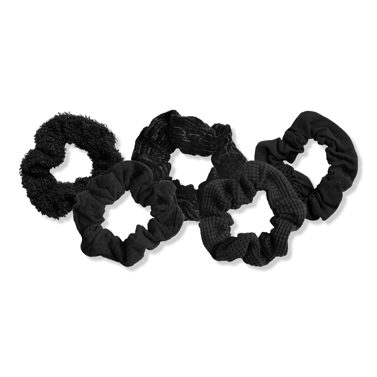 Kitsch Black Assorted Textured Scrunchies, 5 ea
