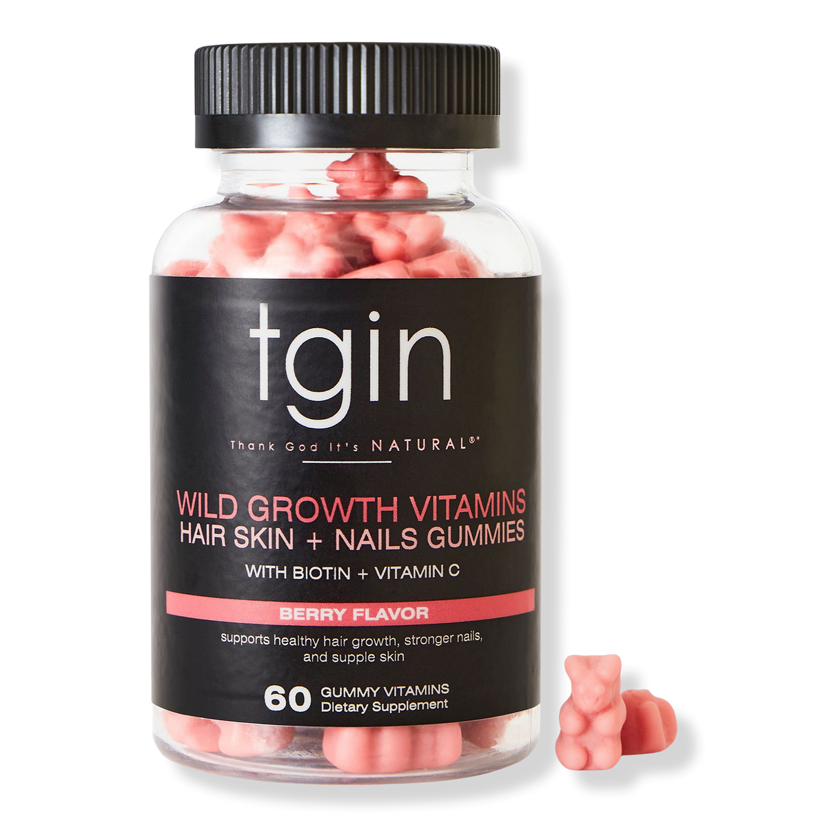 tgin Wild Growth Vitamins Hair, Skin + Nails Gummies, 60 ea