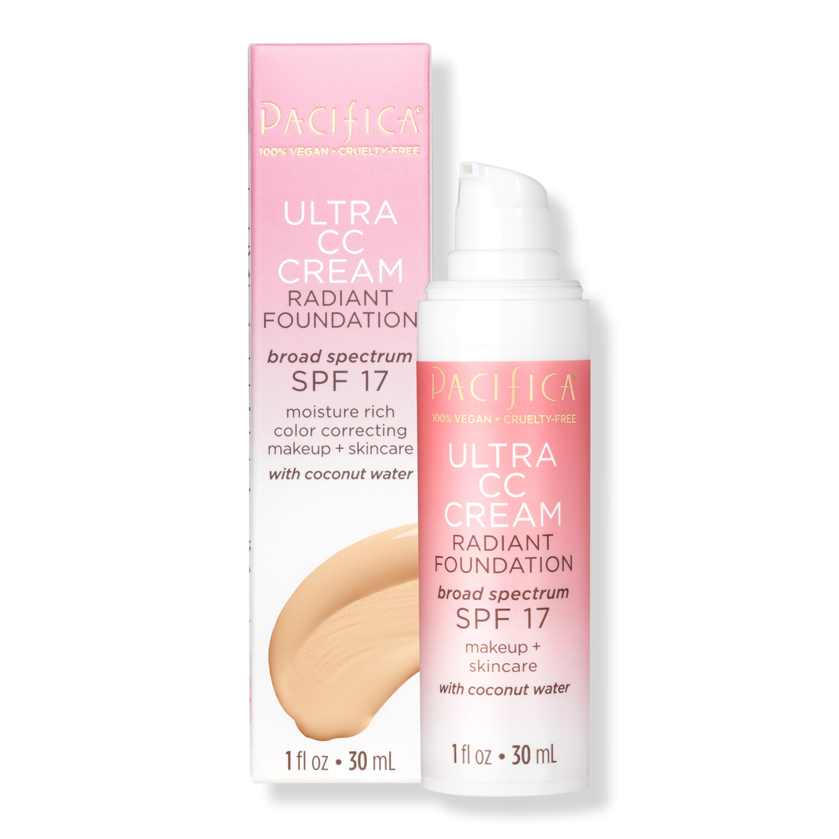 Pacifica Ultra CC Cream Radiant Foundation With 100% Physical Broad Spectrum, SPF 17, Neutral/Fair, 1 oz