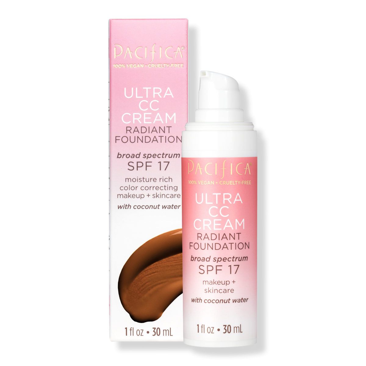 Pacifica Ultra CC Cream Radiant Foundation With 100% Physical Broad Spectrum, SPF 17, Cool/Deep, 1 oz