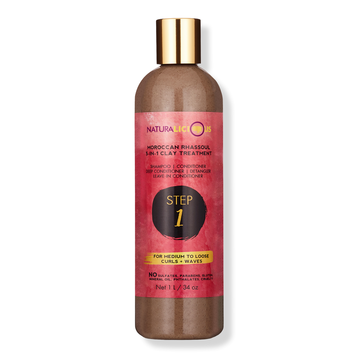 Naturalicious Moroccan Rhassoul 5-In-1 Clay Treatment for Medium to Loose Curls + Waves, 34 oz