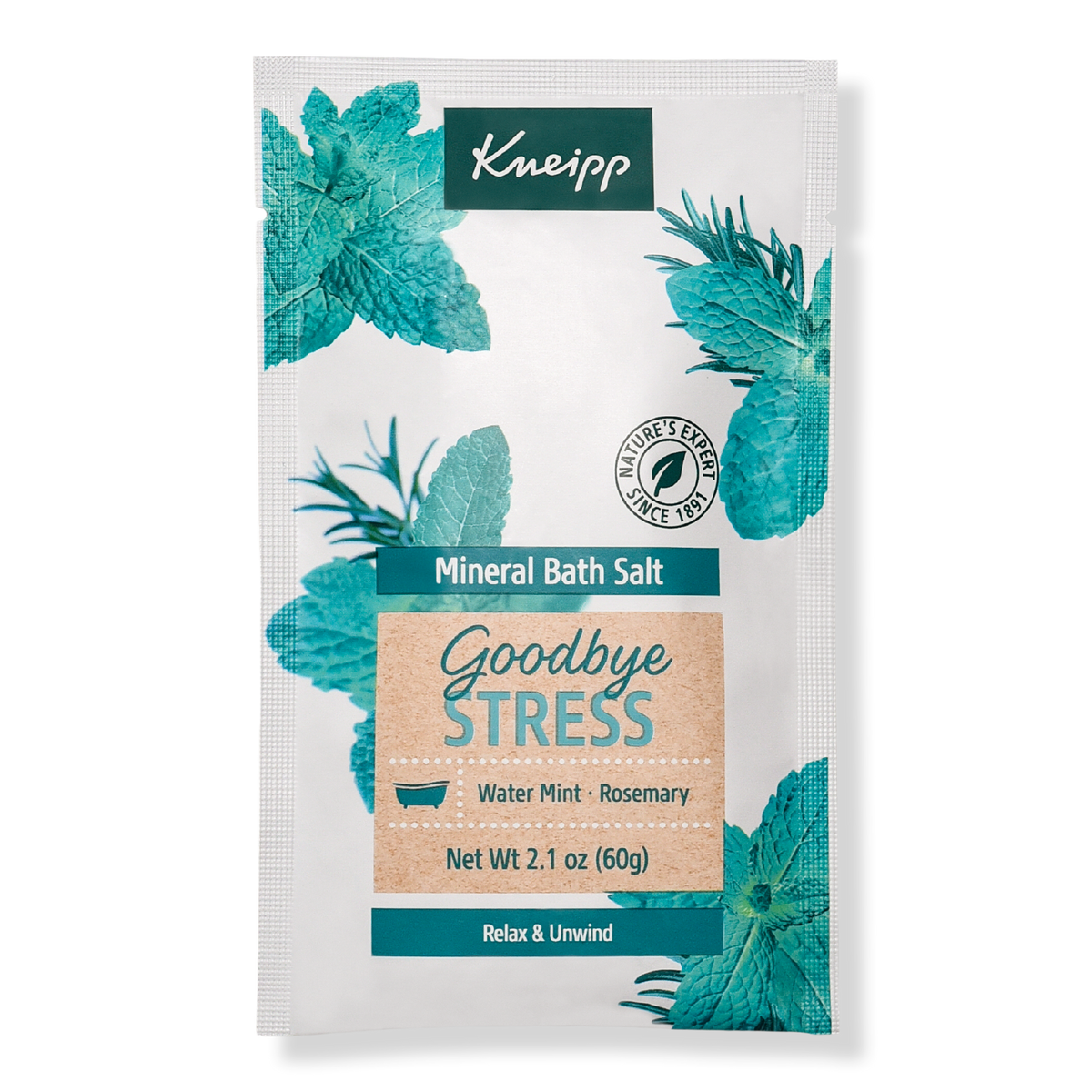 Kneipp Travel Size Goodbye Stress Water Mint & Rosemary Mineral Bath Salt Soak, 2.1 oz