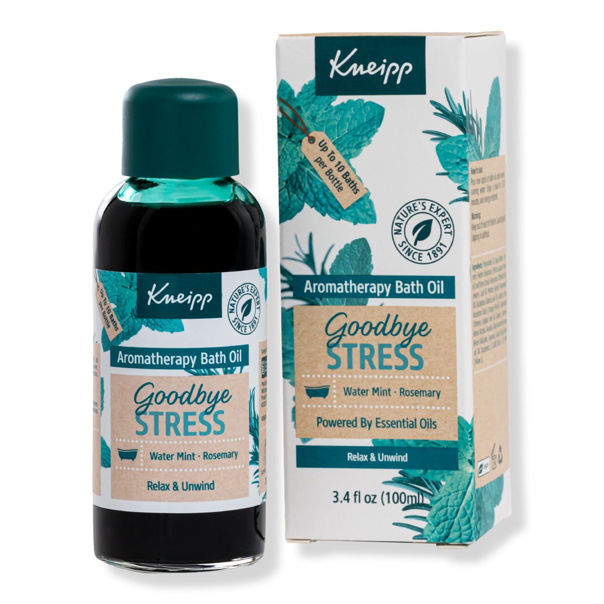 Kneipp Goodbye Stress Water Mint & Rosemary Herbal Bath Oil, 3.4 oz