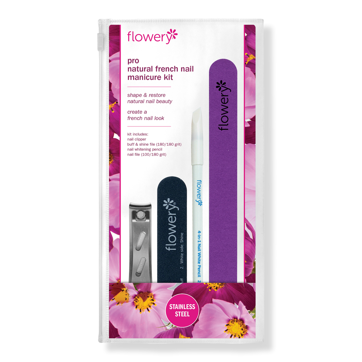 Flowery Pro Natural French Nail Manicure Kit, 1 ea