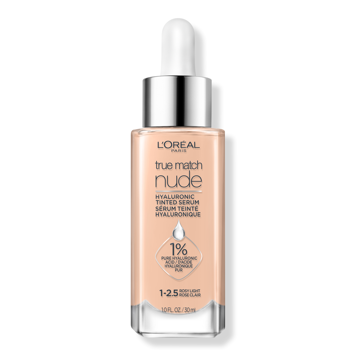 L'Oréal True Match Nude Hyaluronic Tinted Serum, 1-2.5 Rosy Light, 1 oz