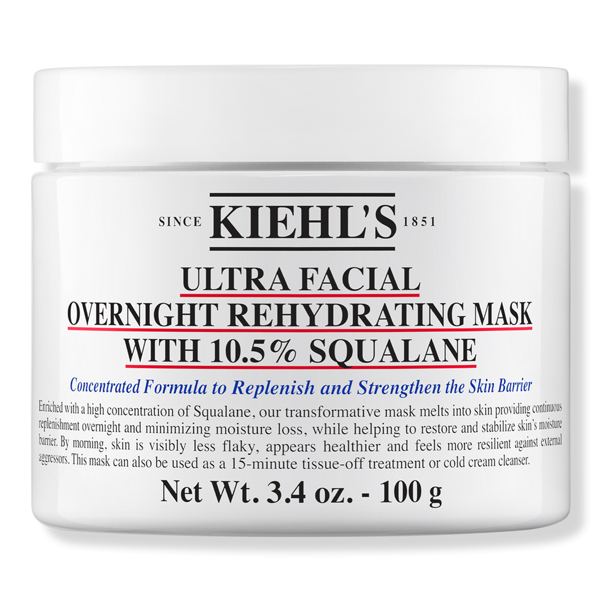 Kiehl's Since 1851 Ultra Facial Overnight Hydrating Mask with 10.5% Squalane, 3.4 oz