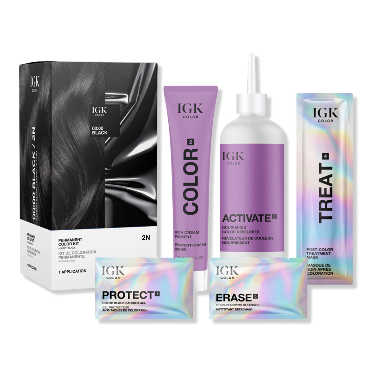 IGK Permanent Color Kit, 2N 00:00 BLACK