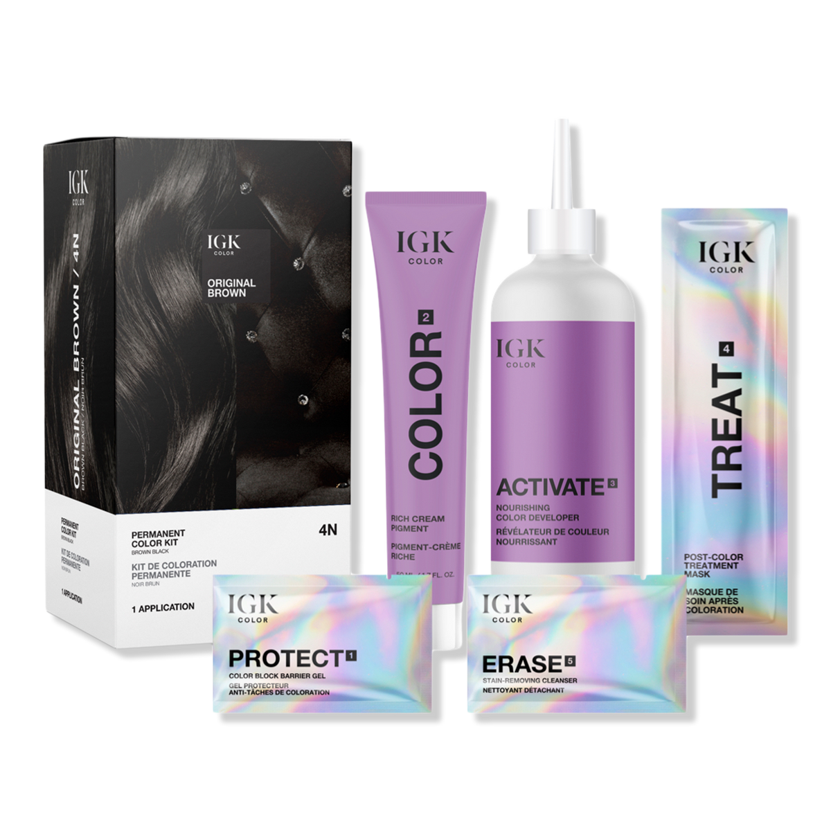 IGK Permanent Color Kit, 4N Original Brown