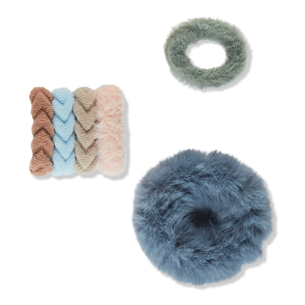 Scünci Pony Tail Knit & Fur Elastics, 6 ea