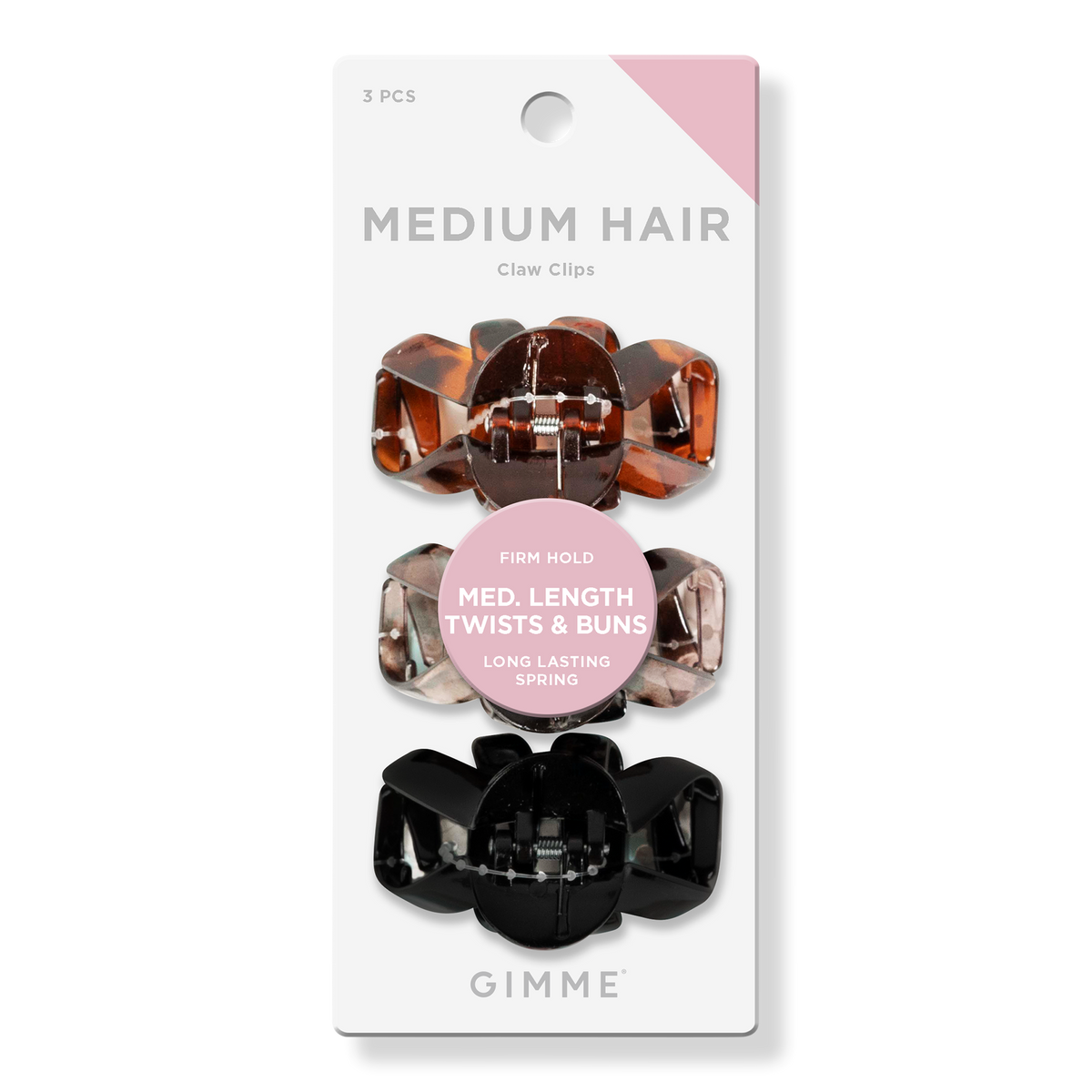 GIMME beauty Medium Hair Claw Clips, 3 ea