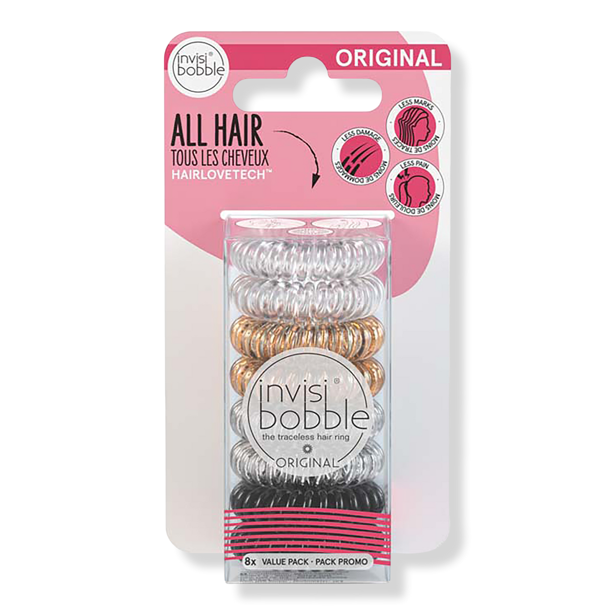 Invisibobble ORIGINAL Multipack Hair Ring, Clear, Black & Metallic, 8 ea