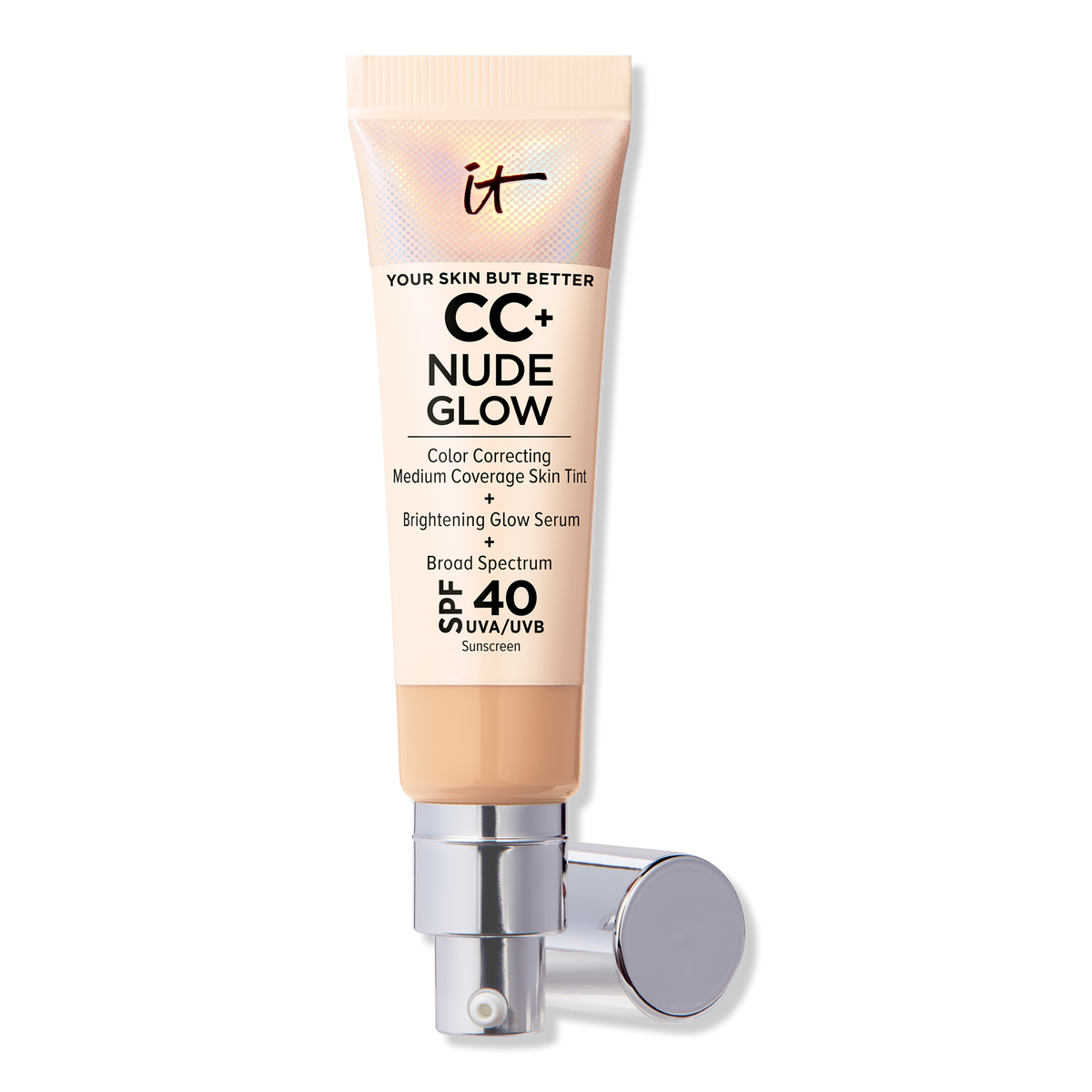 IT Cosmetics CC+ Nude Glow Lightweight Foundation + Glow Serum with, SPF 40, Medium, 1.08 oz