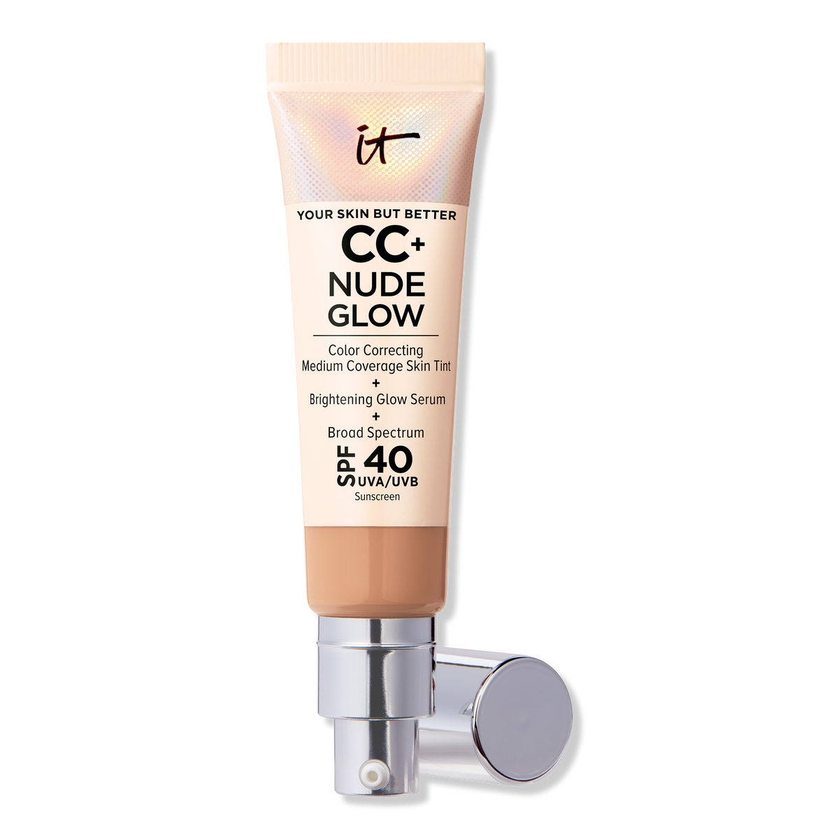 IT Cosmetics CC+ Nude Glow Lightweight Foundation + Glow Serum with, SPF 40, Medium Tan, 1.08 oz