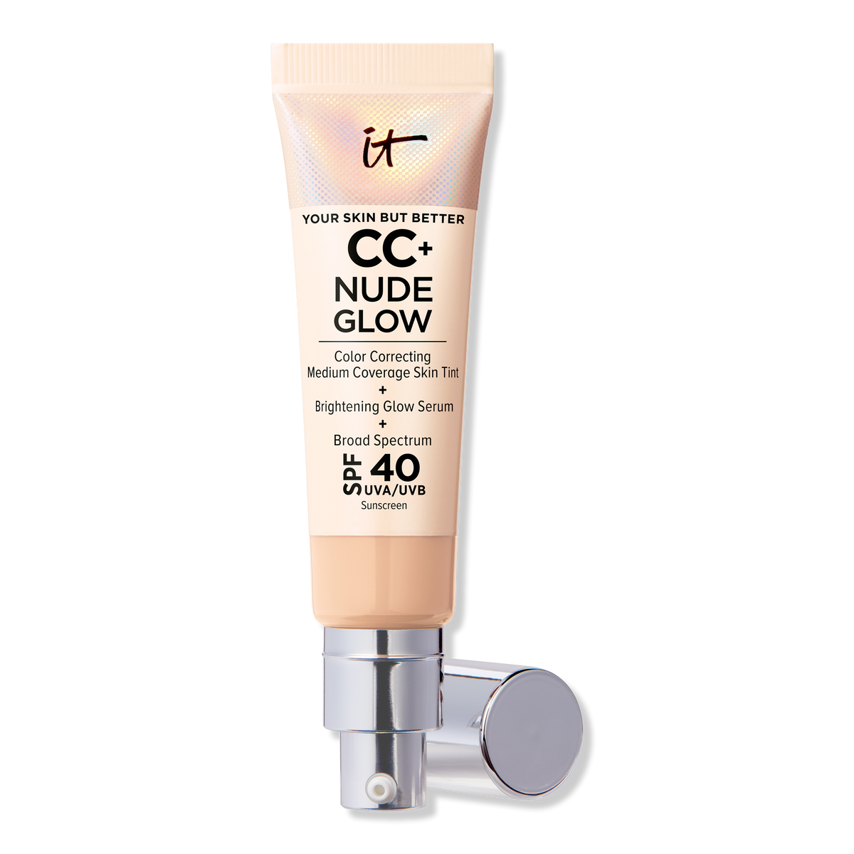 IT Cosmetics CC+ Nude Glow Lightweight Foundation + Glow Serum with, SPF 40, Light Medium, 1.08 oz