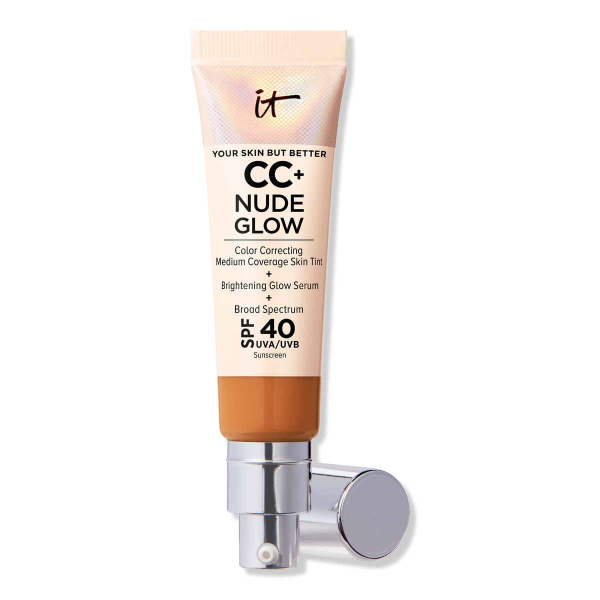 IT Cosmetics CC+ Nude Glow Lightweight Foundation + Glow Serum with, SPF 40, Tan Rich, 1.08 oz