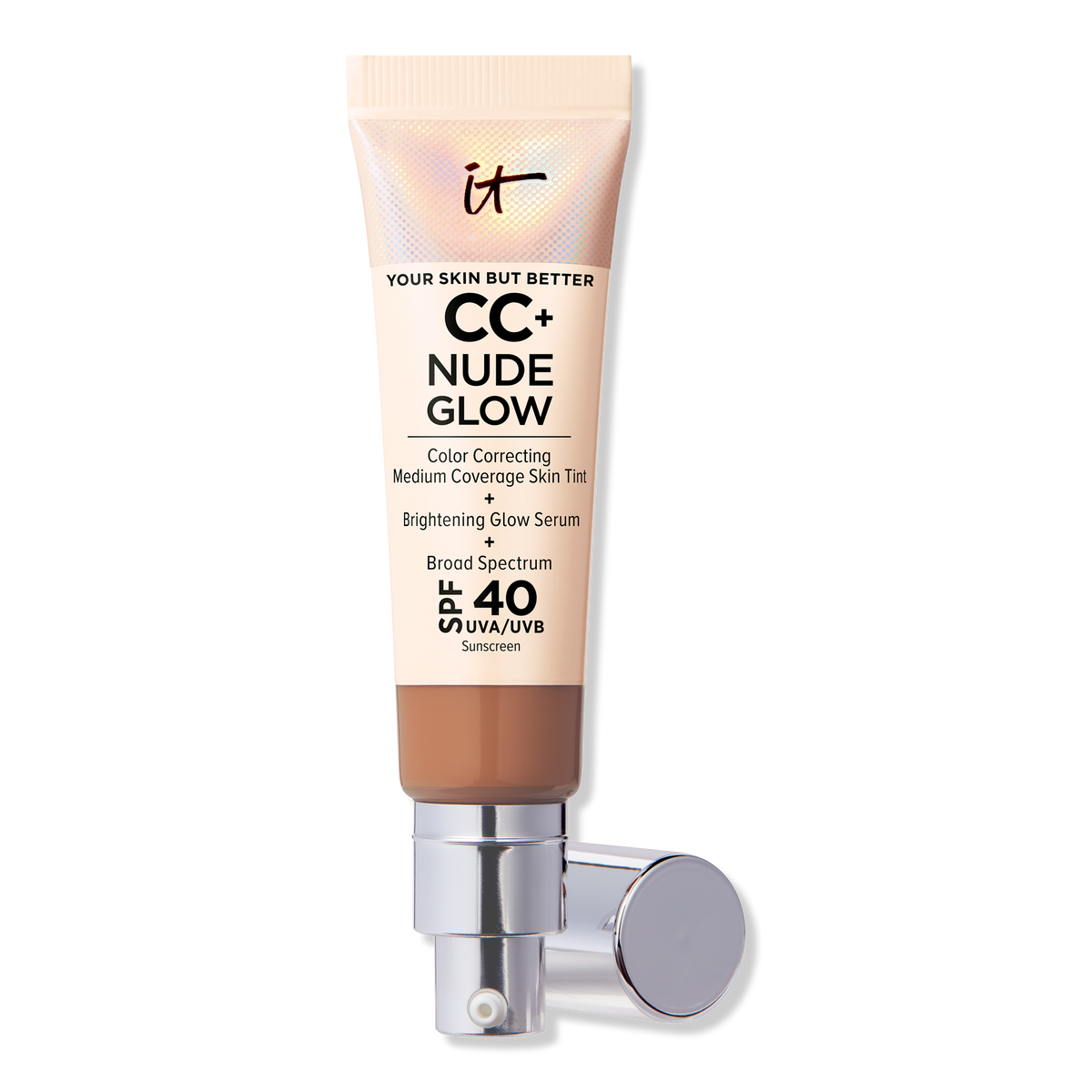 IT Cosmetics CC+ Nude Glow Lightweight Foundation + Glow Serum with, SPF 40, Rich Honey, 1.08 oz