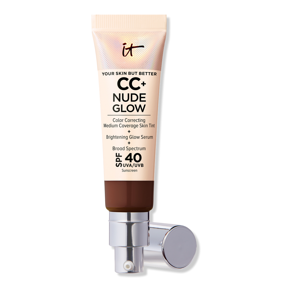 IT Cosmetics CC+ Nude Glow Lightweight Foundation + Glow Serum with, SPF 40, Deep Bronze, 1.08 oz