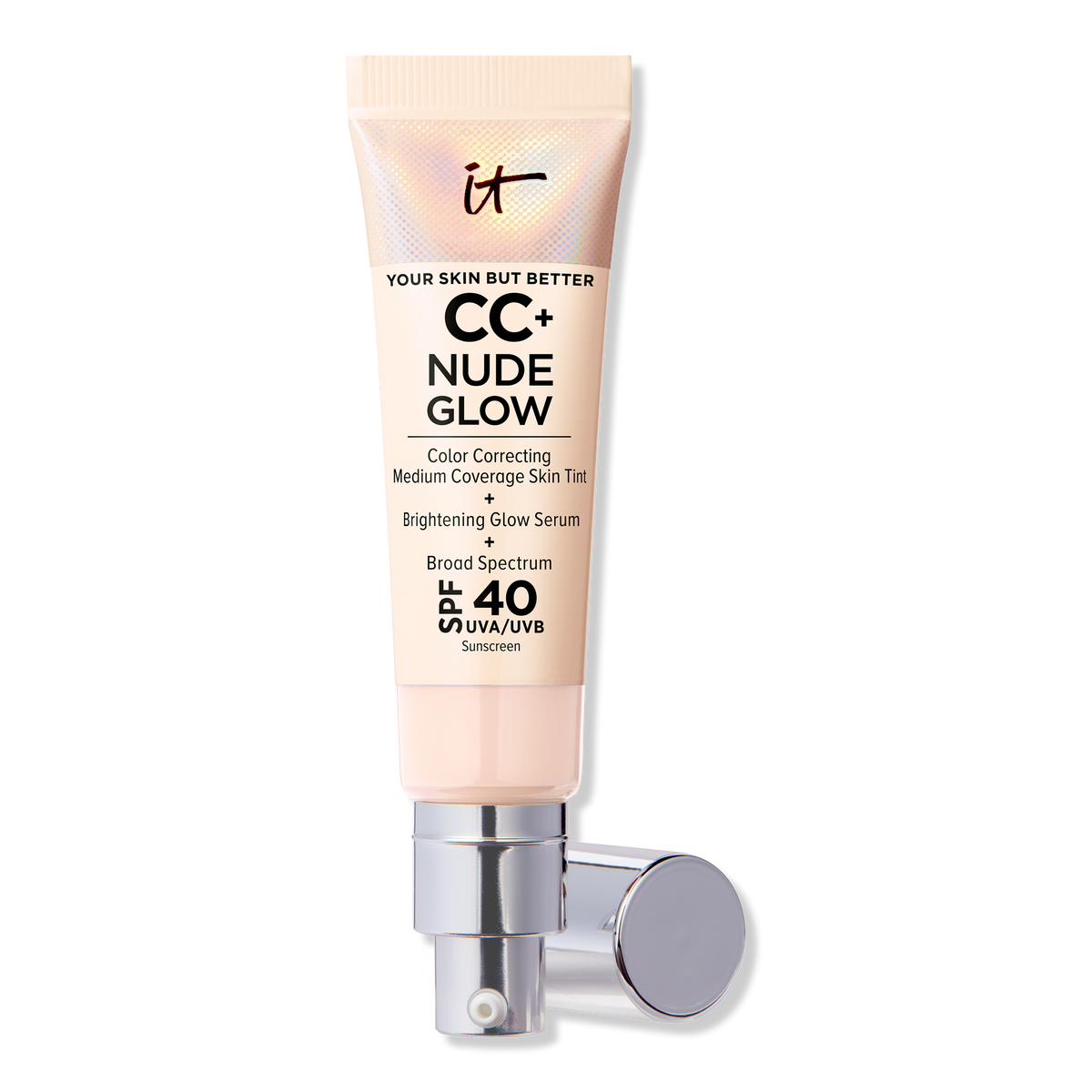 IT Cosmetics CC+ Nude Glow Lightweight Foundation + Glow Serum with, SPF 40, Fair Beige, 1.08 oz