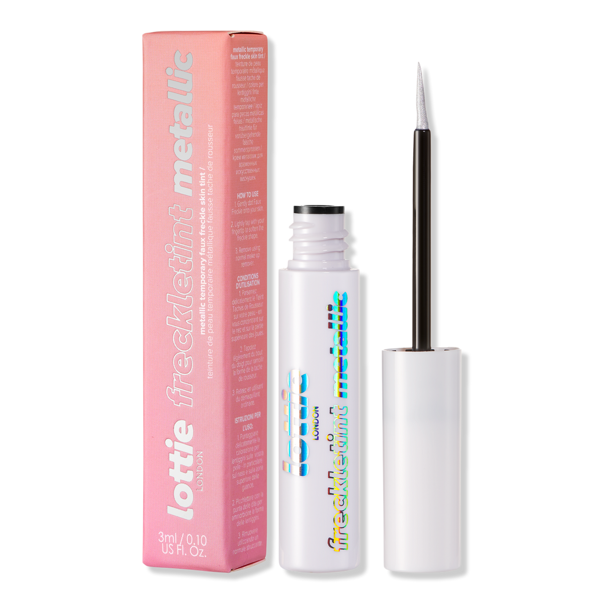Lottie London Freckle Tint Metallic Temporary Faux Freckles Skin Tint, Silver, 0.1 oz