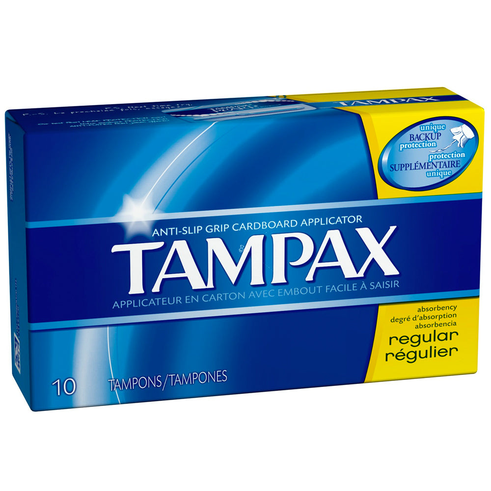 Tampax Anti-Slip Grip Cardboard Applicator Tampons, Regular, 10 ea
