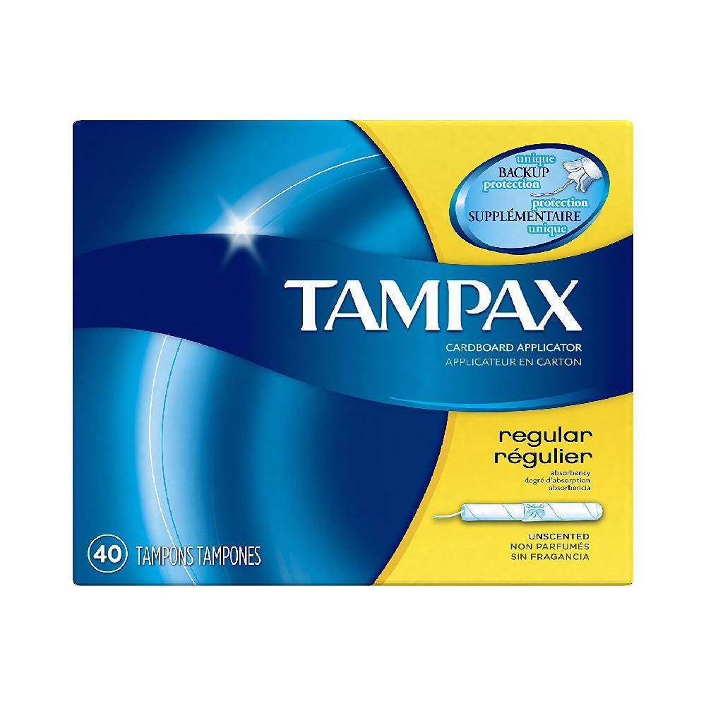 Tampax Tampons with Anti-Slip Grip Cardboard Applicator, Regular, 40 ea