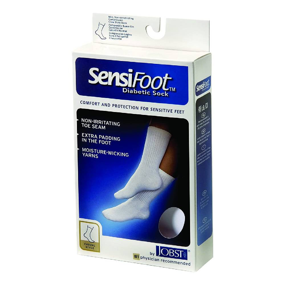 Jobst SensiFoot Diabetic Crew Sock, White, 1 pair