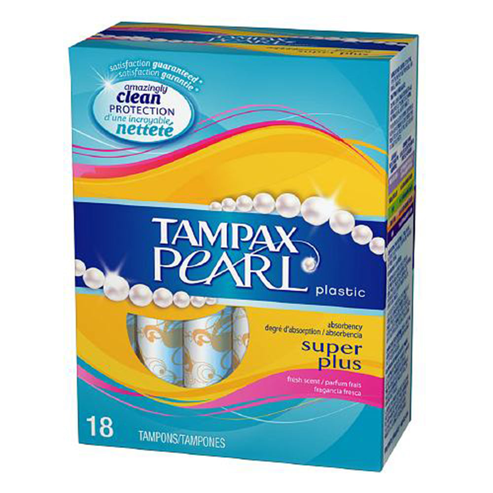 Tampax Pearl Tampons with Pearl Plastic, Fresh Scent, Super Plus, 18 ea