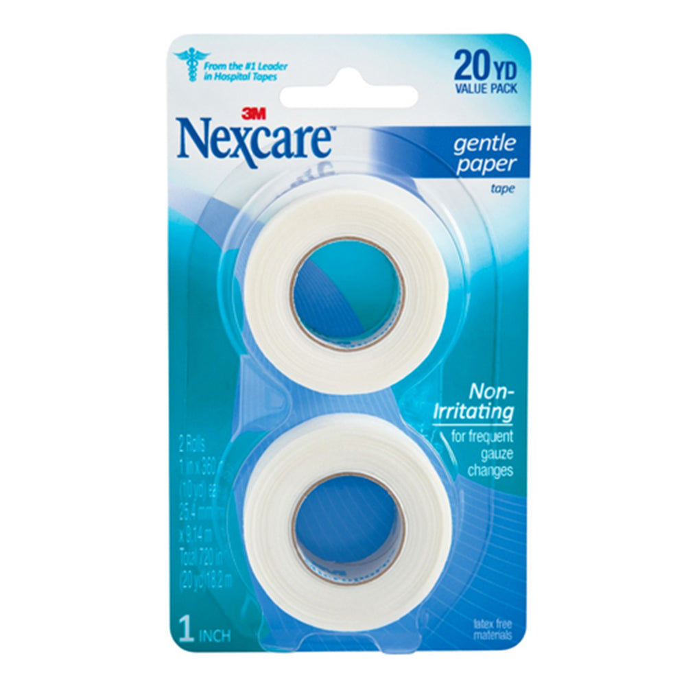 Nexcare Gentle Paper First Aid Tape, White, 1 inch x 10 yards, 2 ea