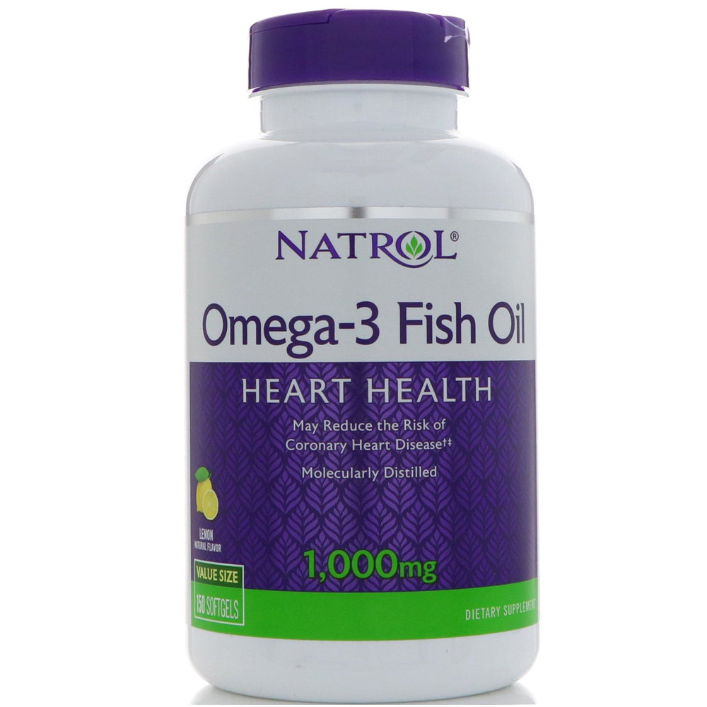 Natrol Omega-3 Fish Oil, 1000 mg, Softgels, Lemon Flavor, 150 ea