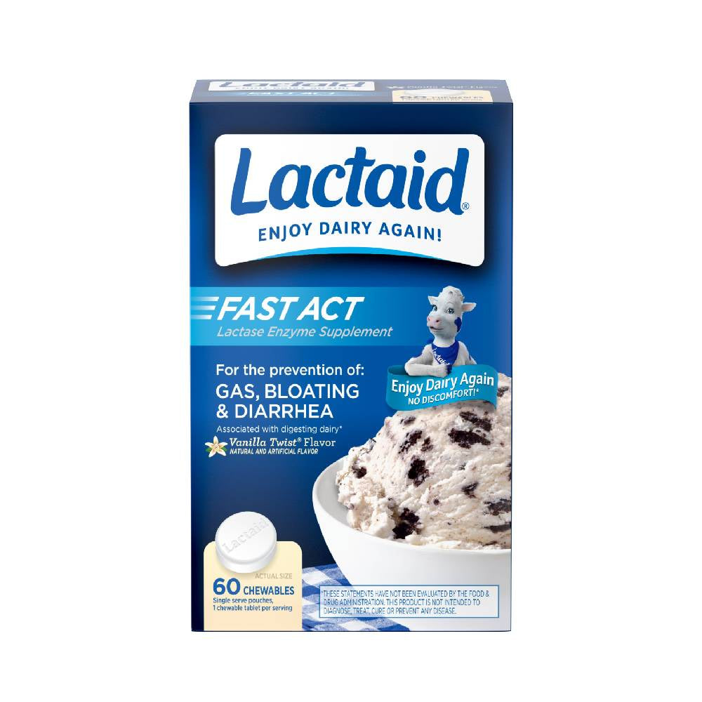 Lactaid Fast Act Lactase Enzyme Supplement, Tablet, Vanilla, 60 ea