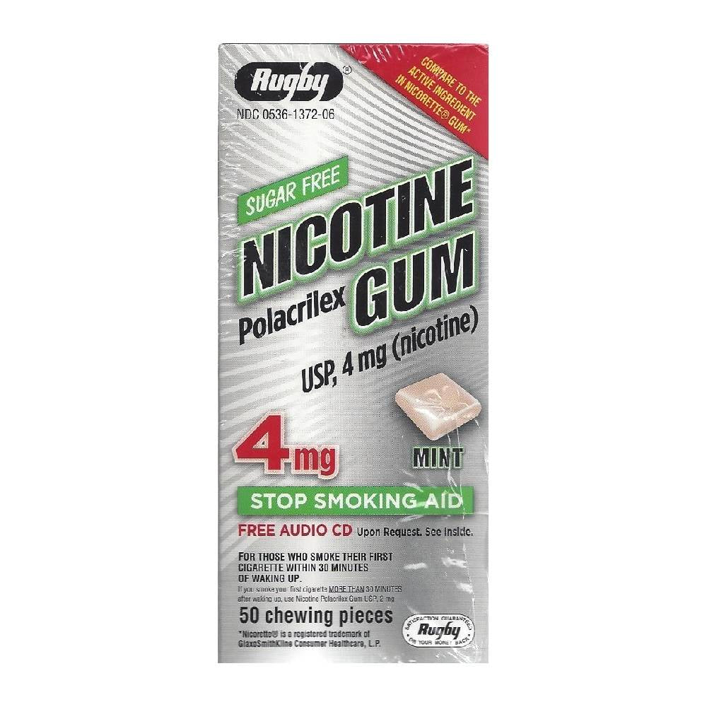 Rugby Nicotine Gum, 4 mg, Sugar Free, Mint, 50 ea