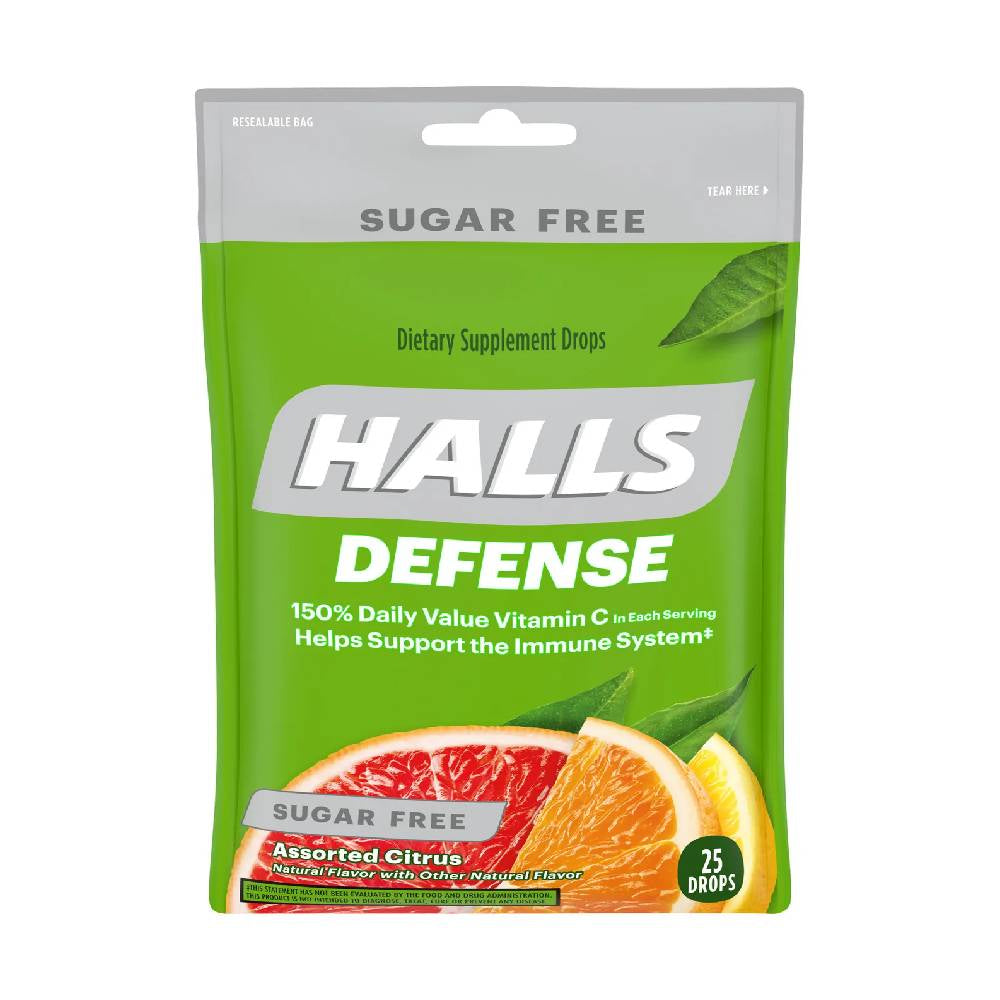 Halls Defense Sugar Free Vitamin C, Assorted Citrus, 25 ea