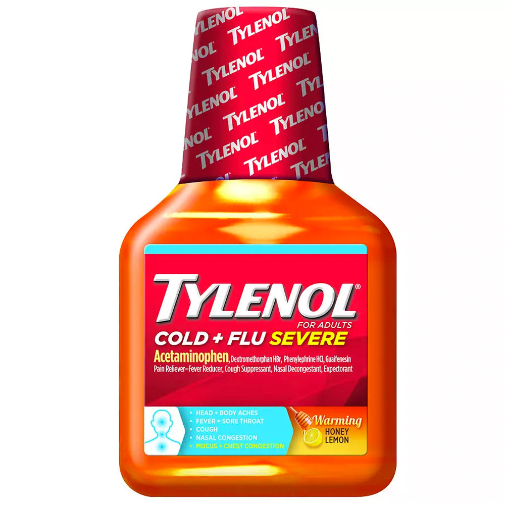 TYLENOL Warming Cold & Flu Severe Liquid, Honey Lemon, 8 oz
