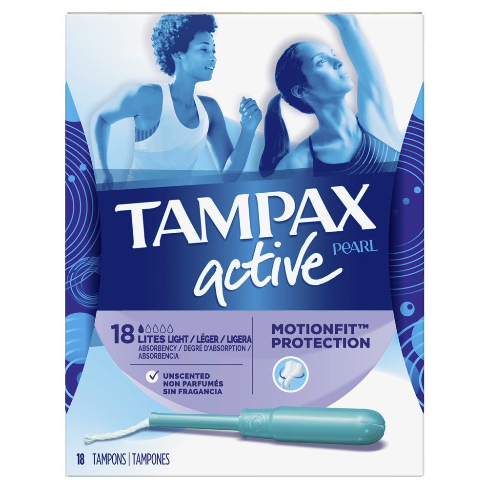 Tampax Pearl Active Tampons, Lites, Unscented, 18 ea