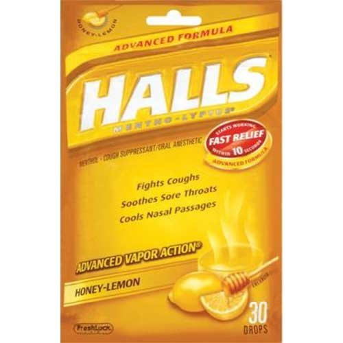 Halls Base Cough Drop Lozenges, Honey Lemon, 40 ea